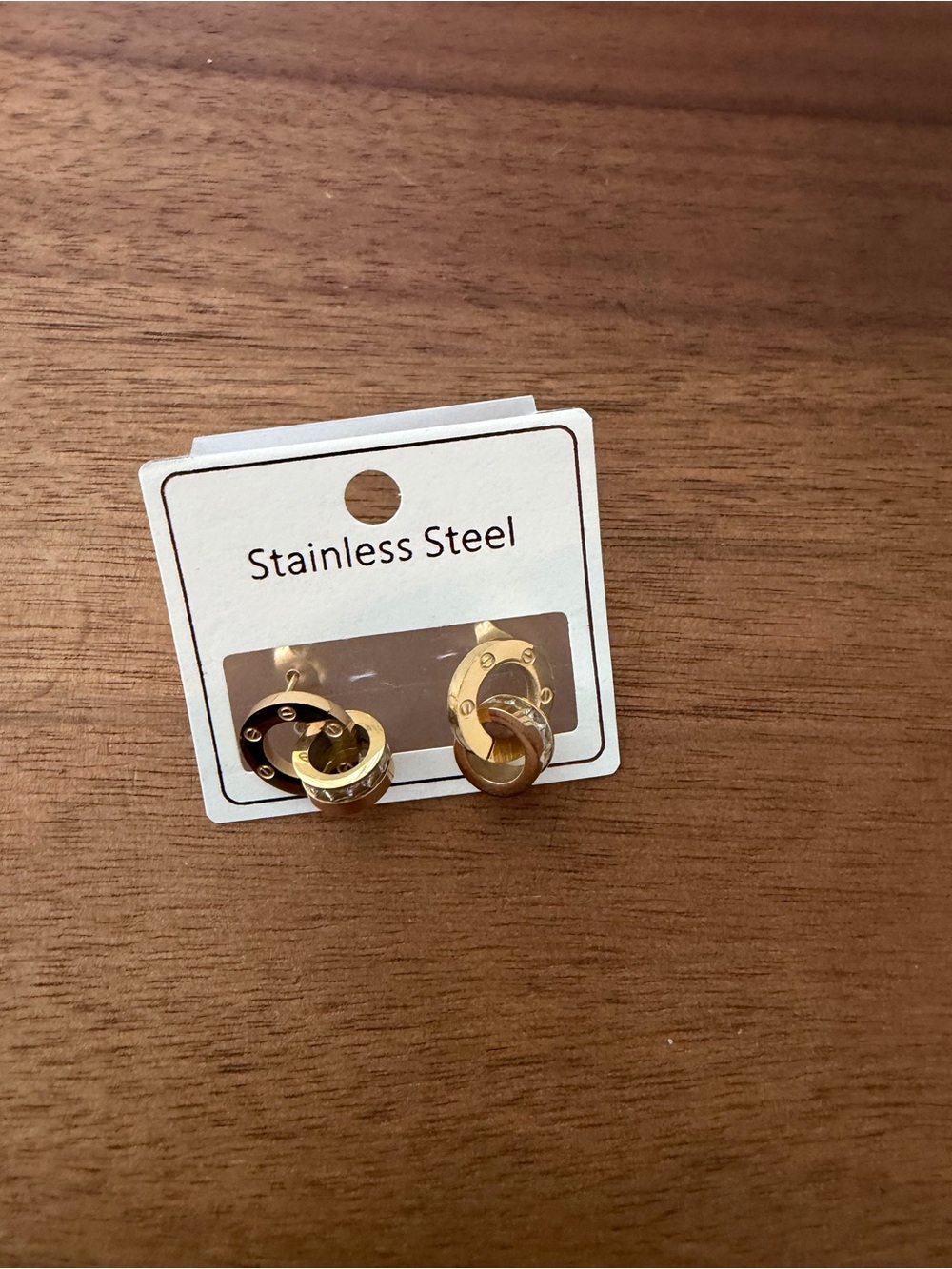 Gold Stainless Steel Interlocking Hoop Earrings